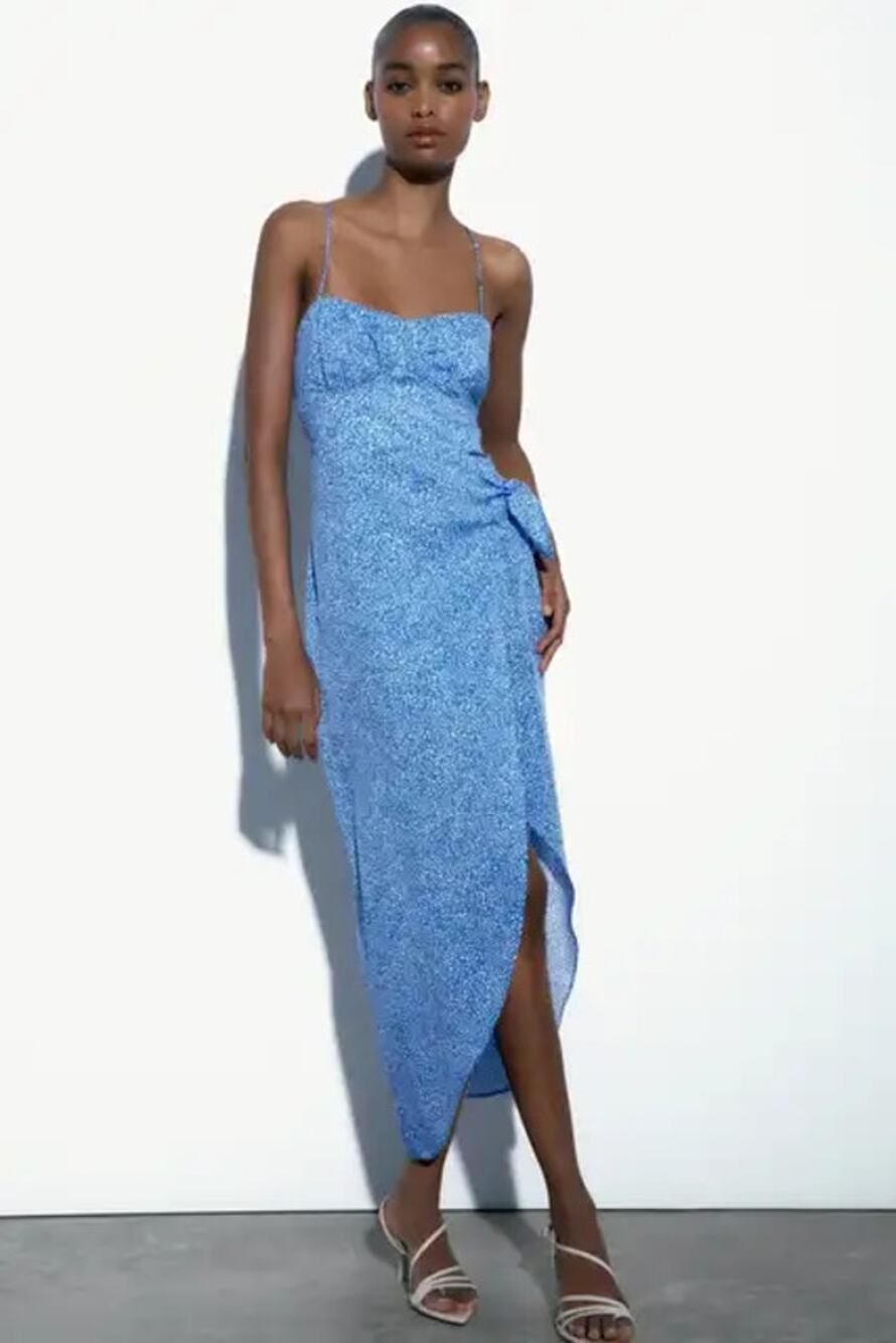 Zara Blue Sleeveless Corset Bustier Knot Slit Cami Tank Sheath Midi Dress Size M